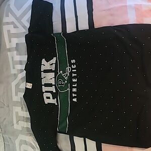 PINK Victoria's Secret Black Tee with Green Stripe